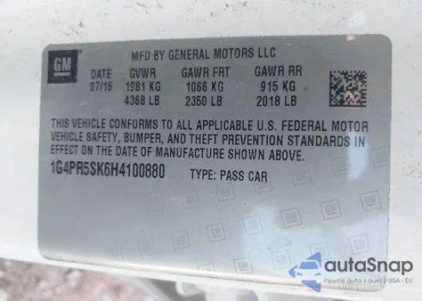 2017 Buick Verano Sport Touring from USA, damaged, VIN 1G4PR5SK6H4100880